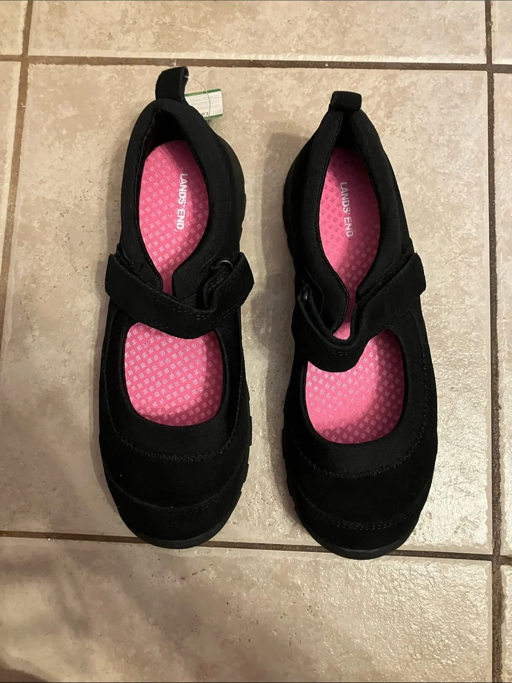 Lands' End Mary Jane School Uniform Shoes Black Suede All Weather Size 4